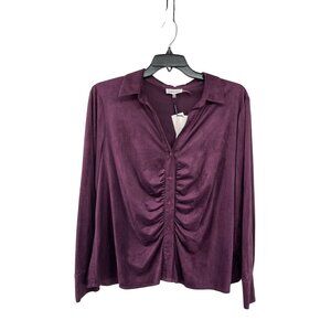 Calvin Klein Womens 1X Plum Aubergine Blouse Ruched Front Micro Suede New